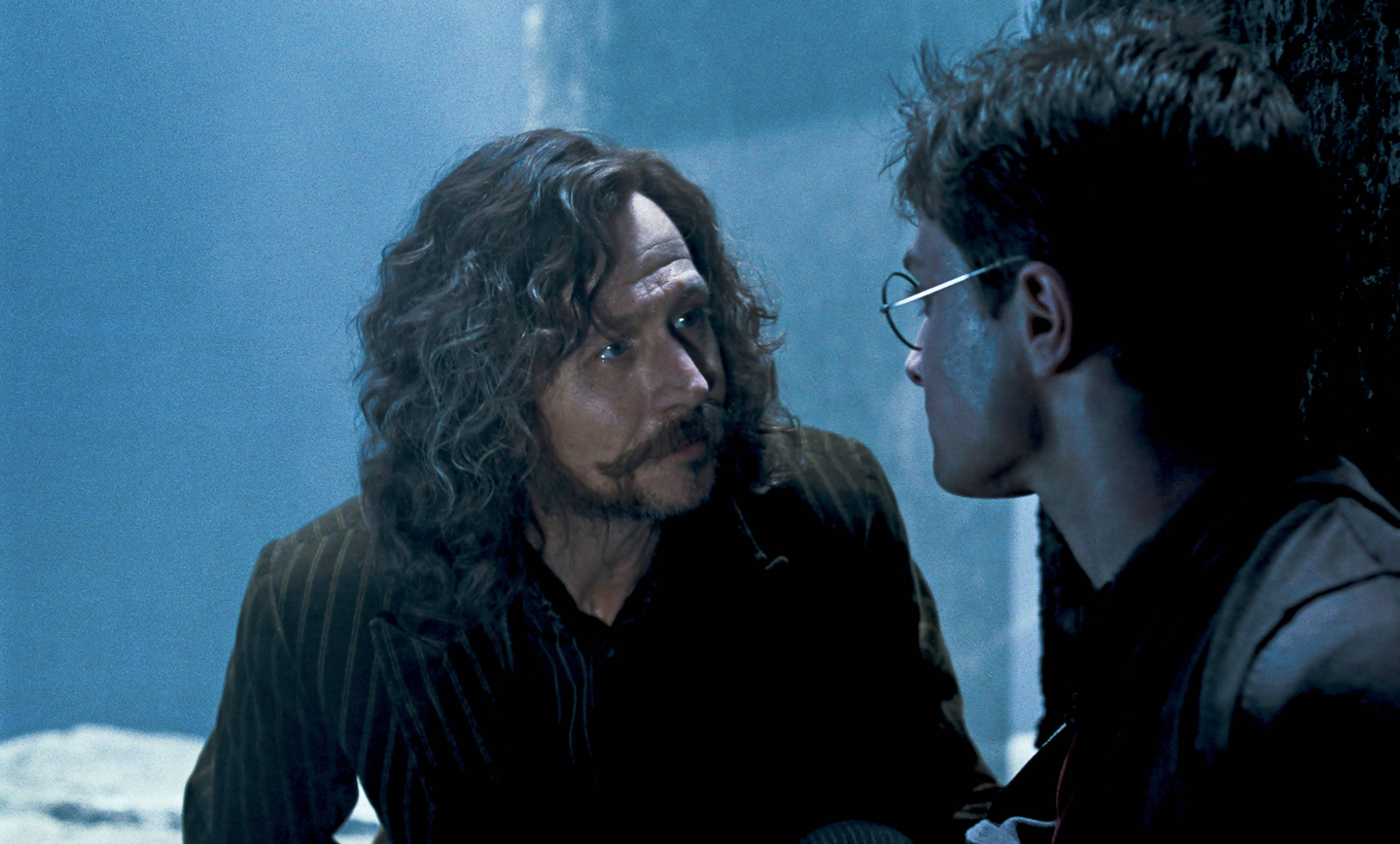 Sirius and Harry talking in the department of Mysteries 