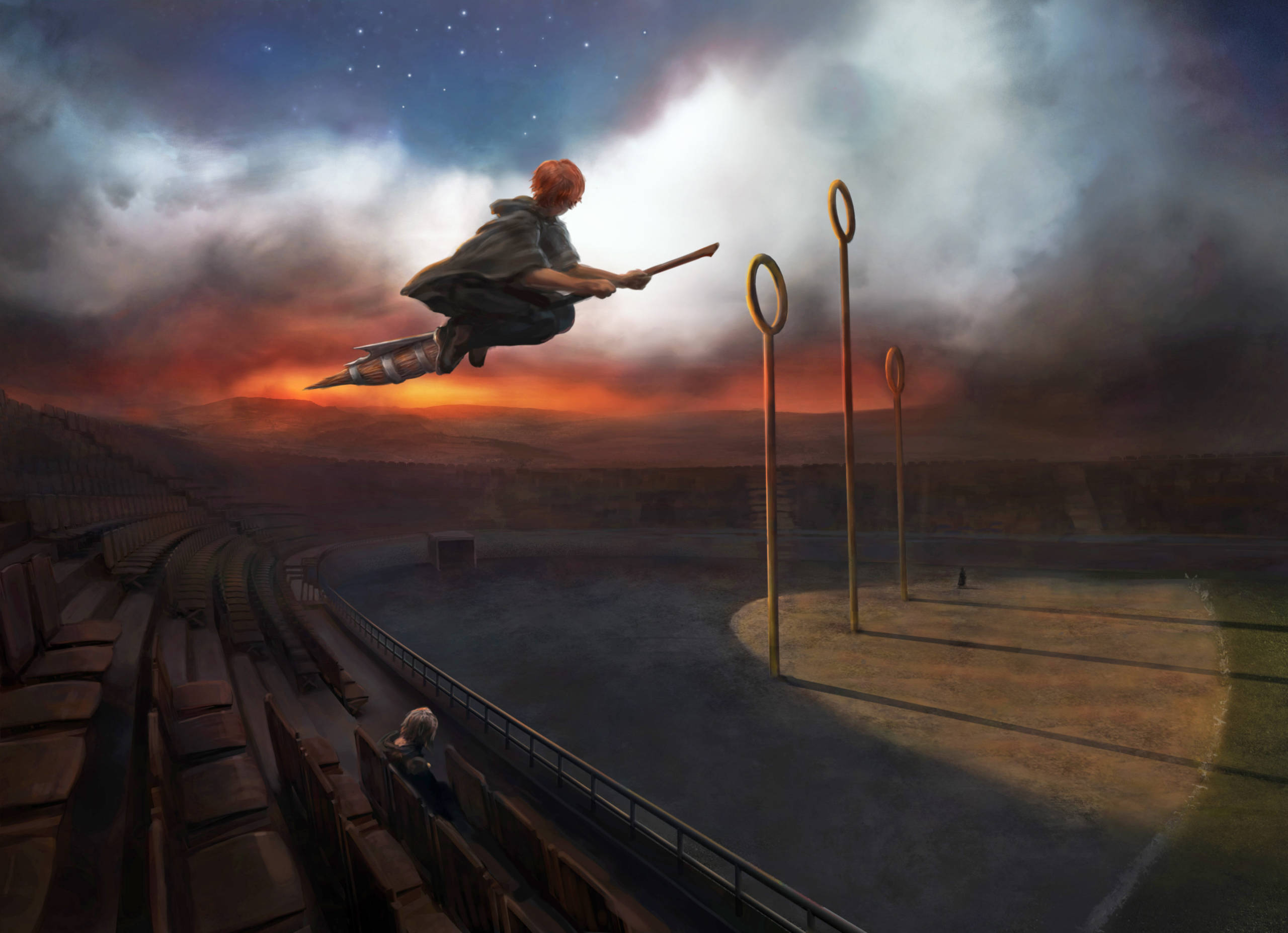 Ron flying Harry's Firebolt from the Prisoner of Azkaban 