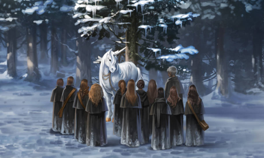 Hogwarts students learn about unicorns in Care of Magical Creatures