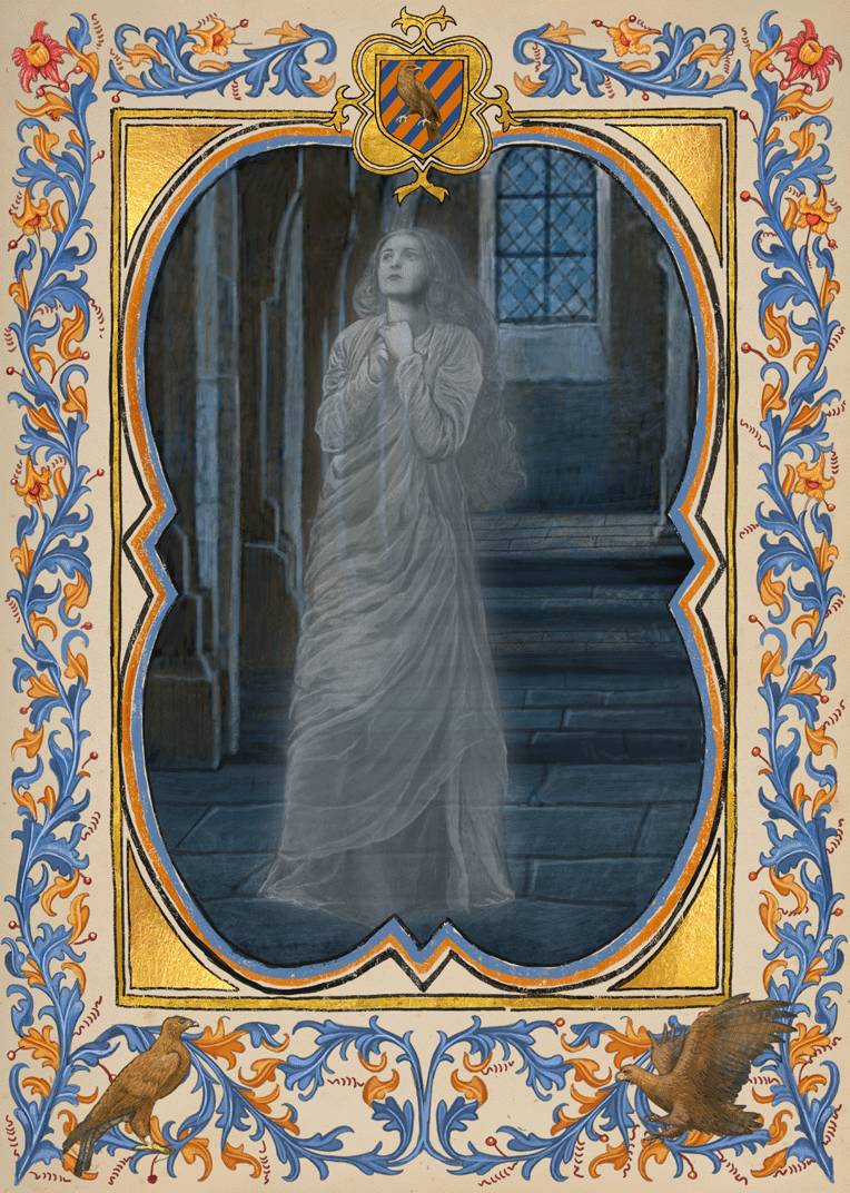 Animated illustration of Ravenclaw house ghost, the Grey Lady