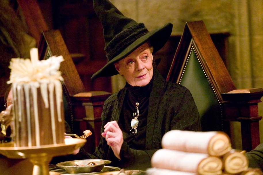 Professor McGonagall sat at the teachers' table in the Great Hall looking to her left