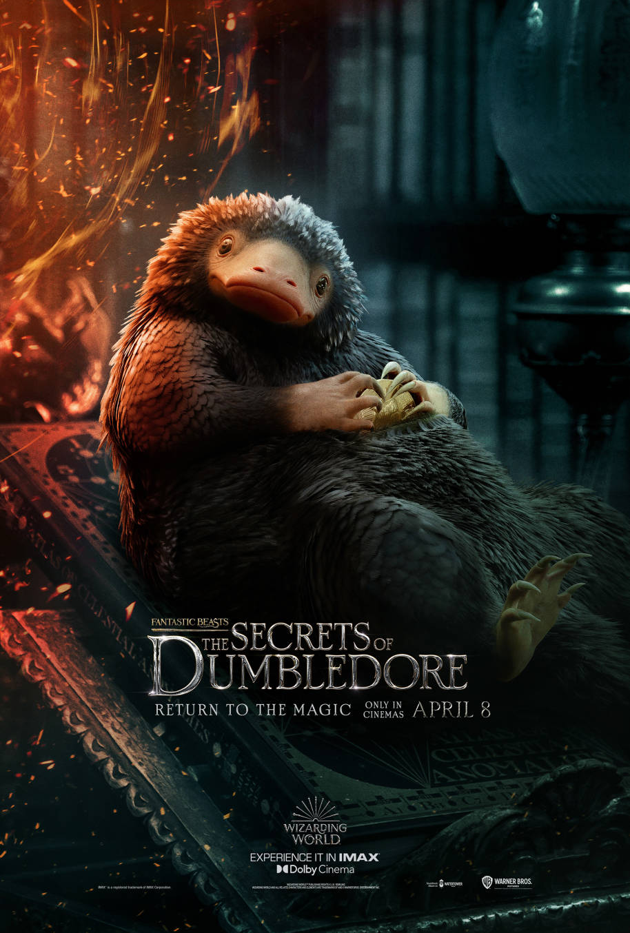 Teddy the Niffler in the poster for Fantastic Beasts: The Secrets of Dumbledore