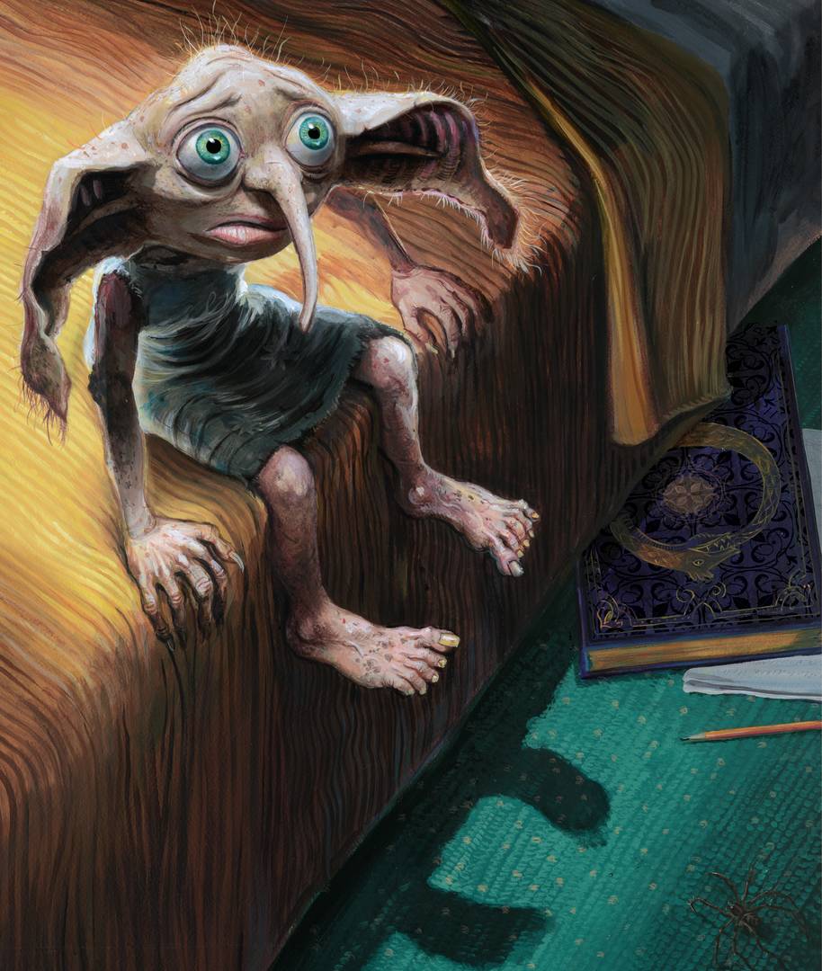 Jim Kay's illustration of Dobby the house-elf from Harry Potter and the Chamber of Secrets Illustrated Edition