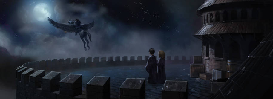Harry and Hermione watch Sirius fly away on Buckbeak.