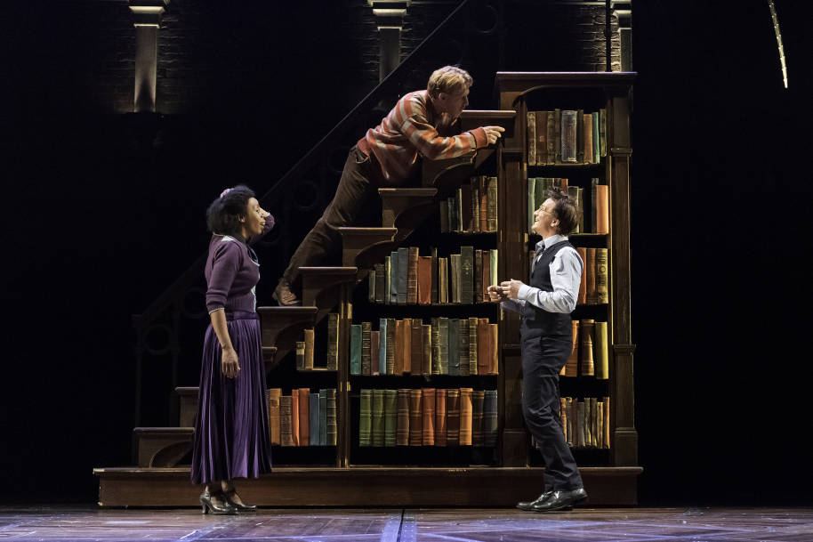 Hermione, Ron and Harry in front of a bookcase, from Harry Potter and the Cursed Child