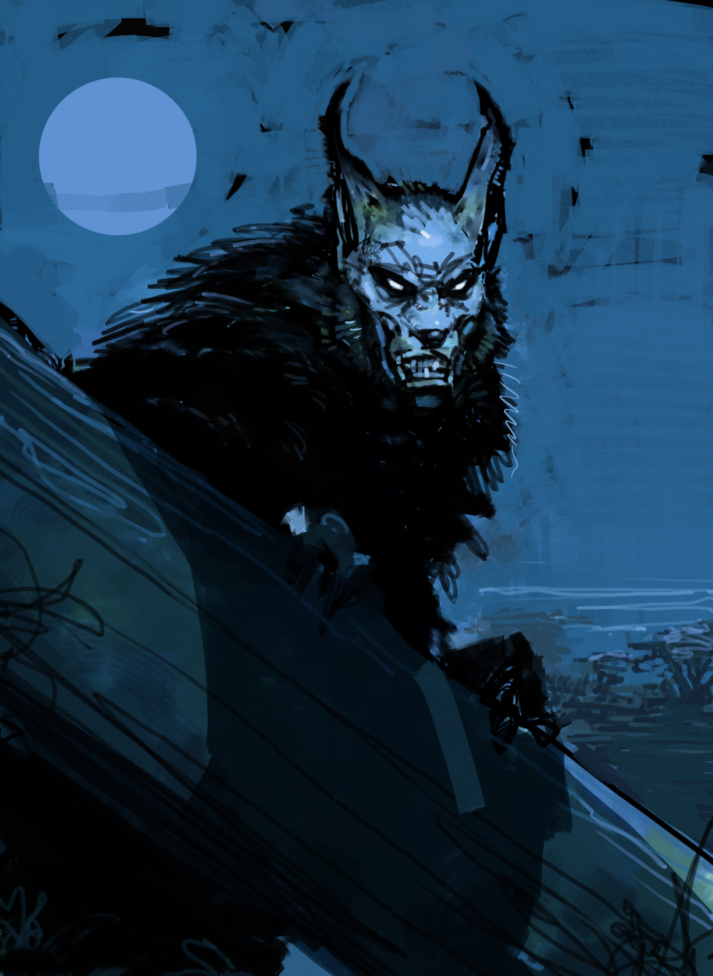 A werewolf snarling under a full moon from the Prisoner of Azkaban 