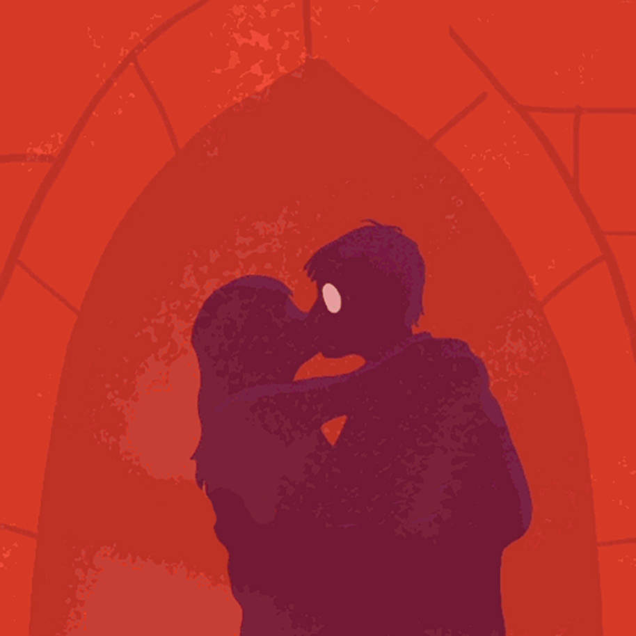 Illustration of Harry Potter and Ginny Weasley kissing from Read the Magic