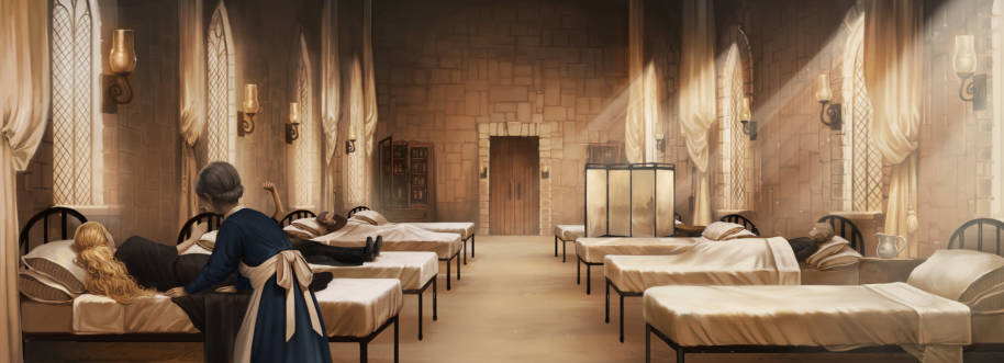 Madame Pomfrey and the Petrified in the Hospital Wing.