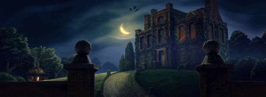 The outside of the Riddle's house at night from the Goblet of Fire.