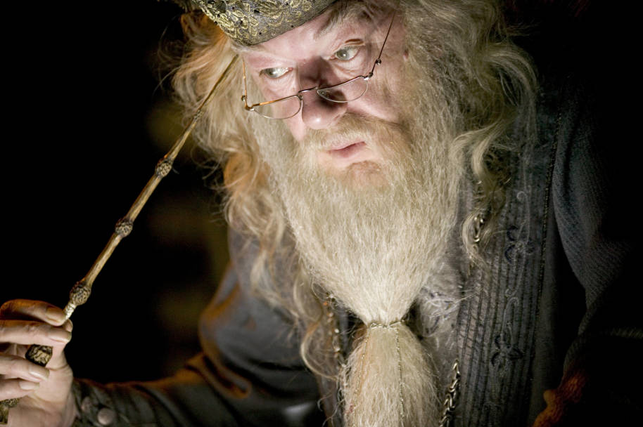 Dumbledore uses the Elder Wand to extract a memory