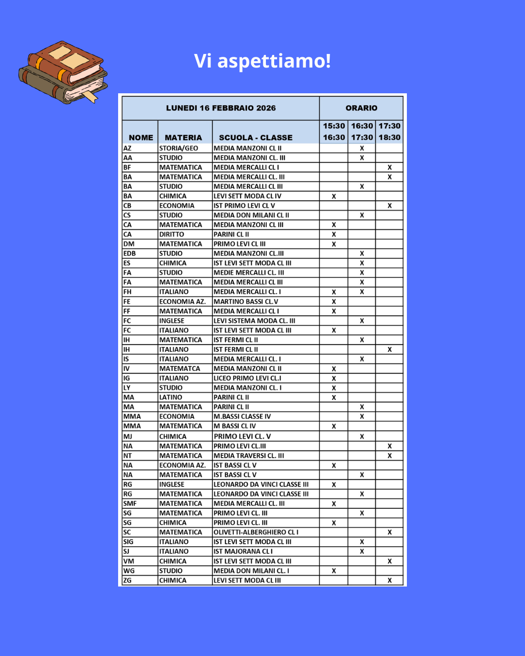 Orario del 16 febbraio 2026 Orario del 16 febbraio 2026
