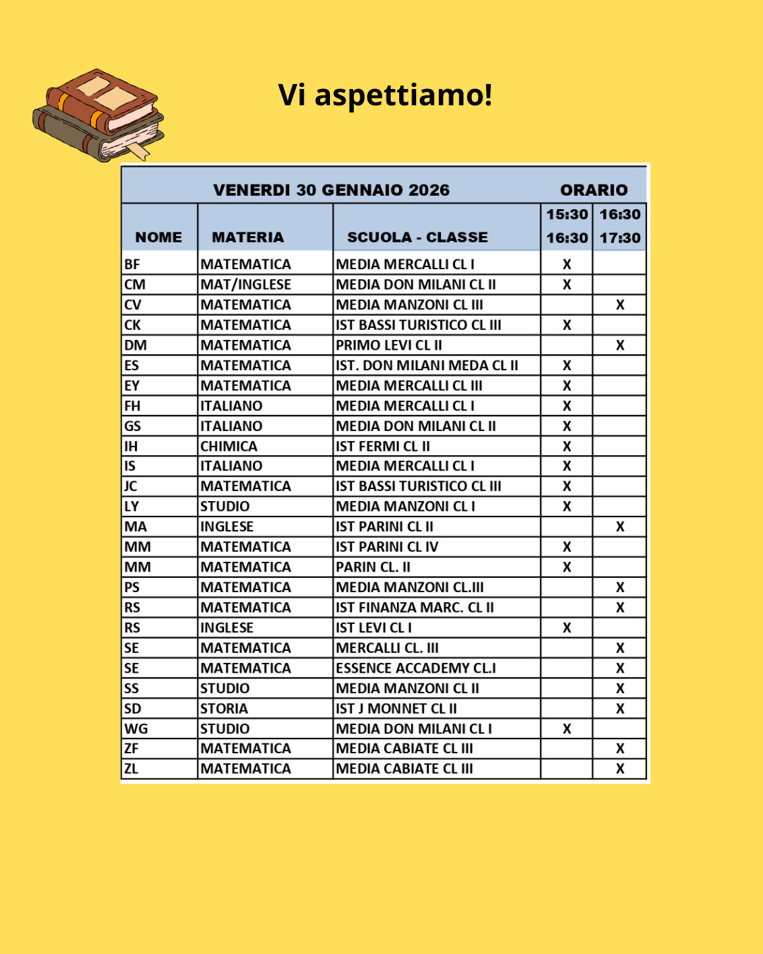 Orario del 30 gennaio 2026 Orario del 30 gennaio 2026