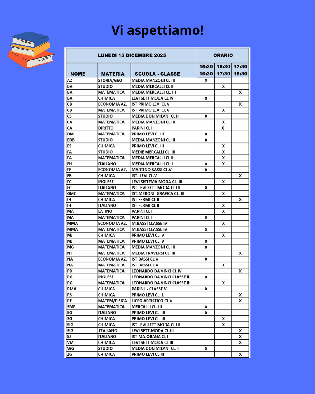 Orario del 15 dicembre 2025 Orario del 15 dicembre 2025