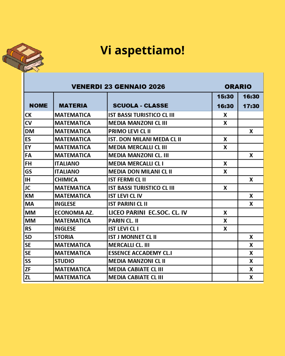 Orario del 23 gennaio 2026 Orario del 23 gennaio 2026