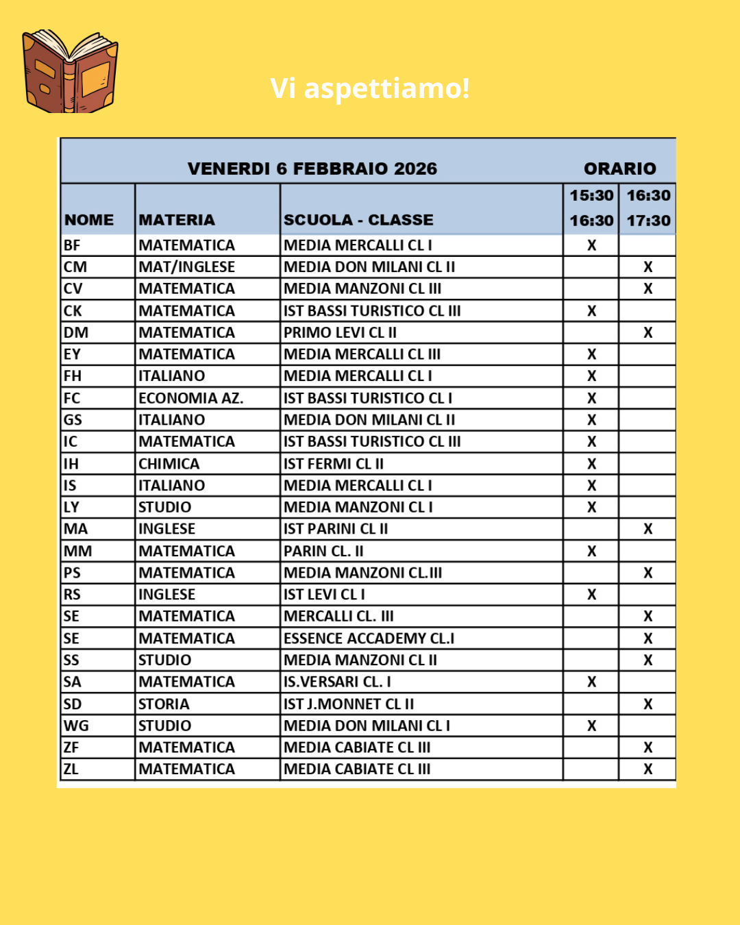 Orario del 6 febbraio 2026 Orario del 6 febbraio 2026