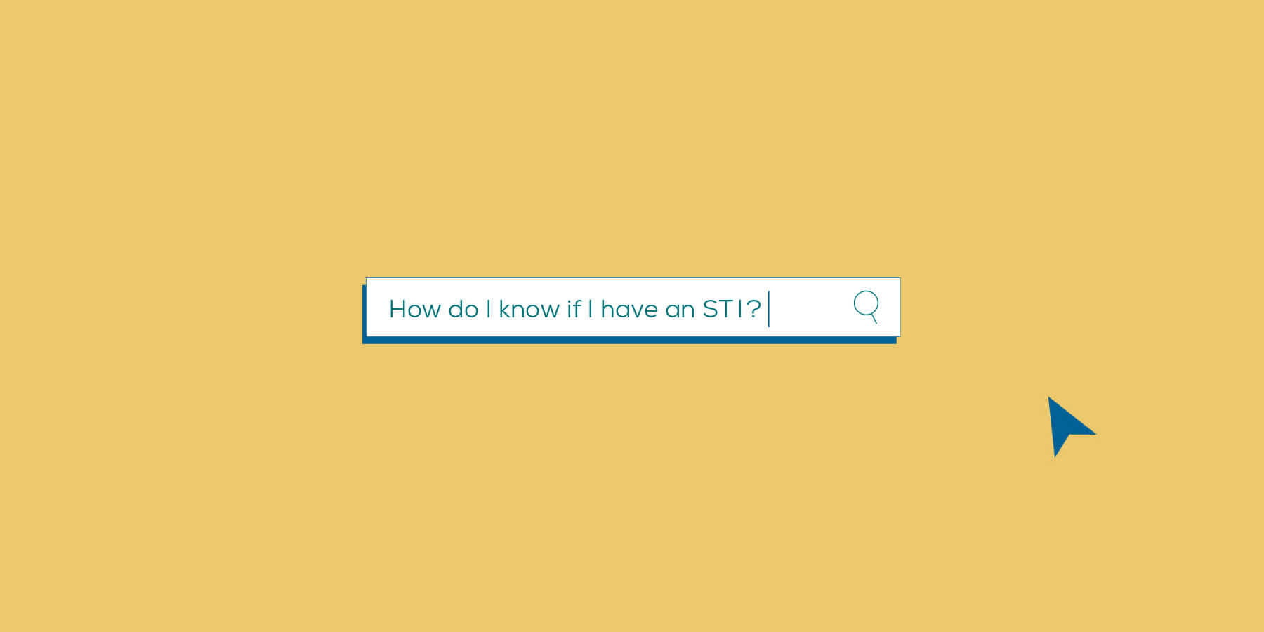 Illustration of search bar against a yellow background with example of an STD-related question someone has typed in