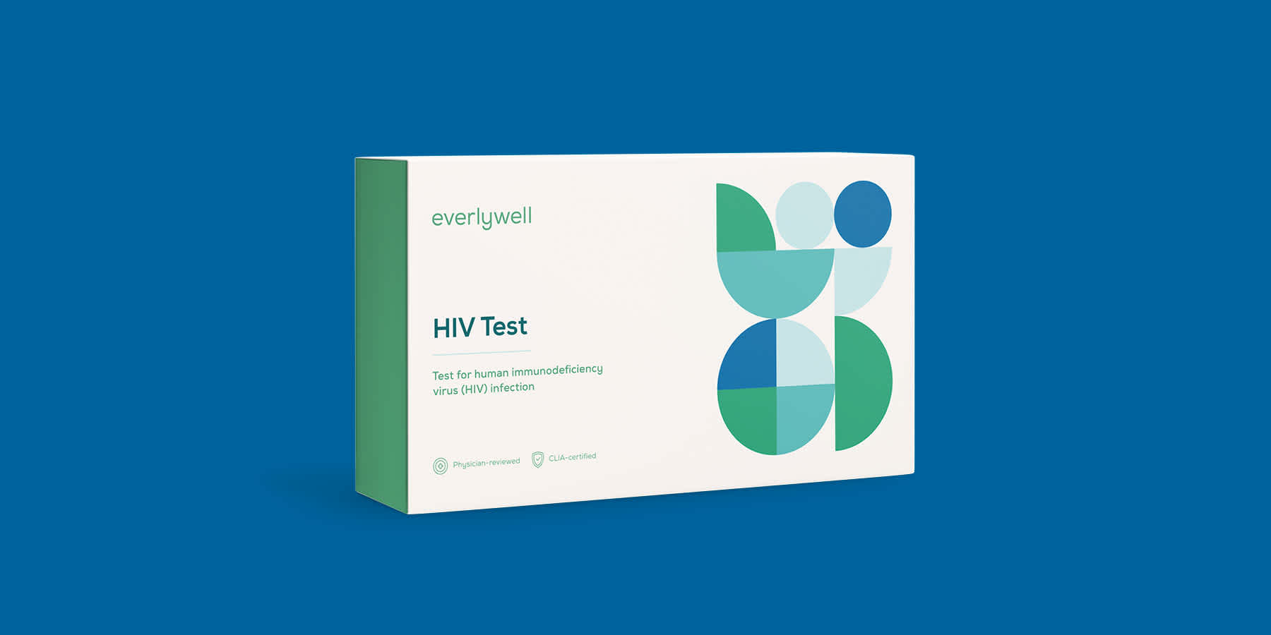 Home HIV test kit for routine HIV screening against a blue background