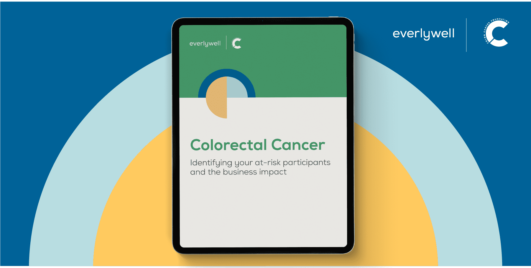 Tablet showing colorectal cancer information from Everlywell