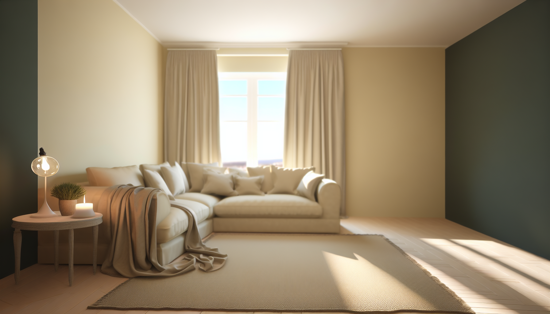 A cozy armchair with a soft throw blanket draped over it, beside a wooden side table holding a steaming mug of herbal tea.