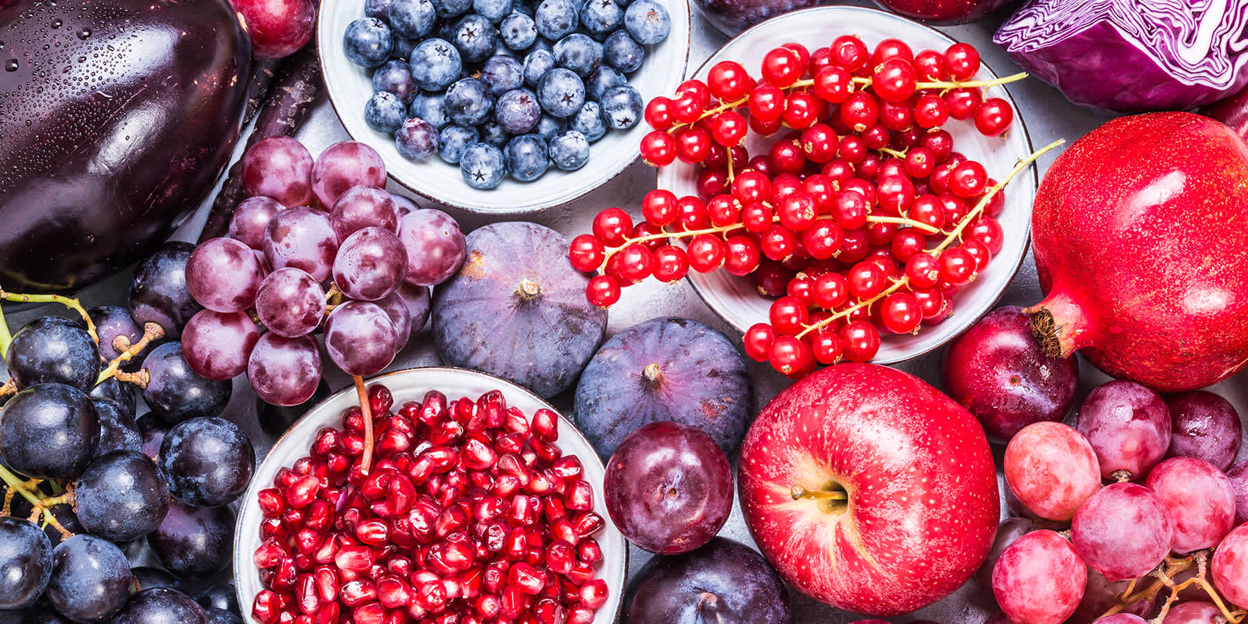 Variety of fresh fruit such as blueberries which may help reduce inflammation