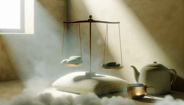 A cozy corner with a soft blanket draped over a chair and a steaming cup of tea on a small side table.