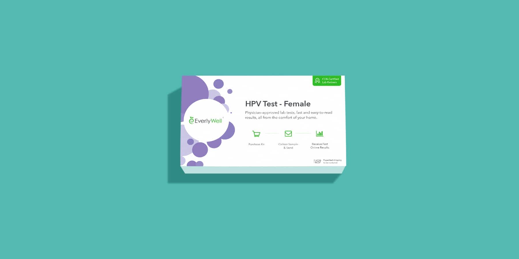 Image of Everlywell HPV Test kit against a teal background