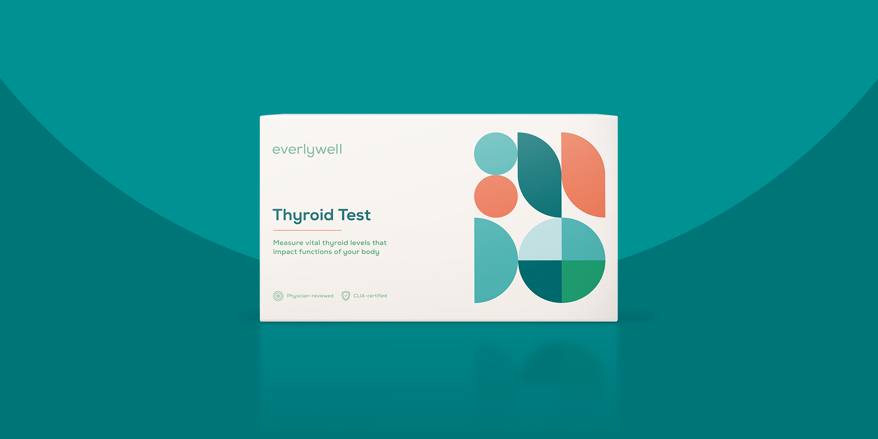 Image of Everlywell Thyroid Test kit against a teal background