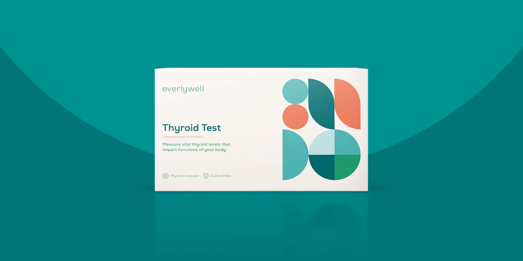 Image of Everlywell Thyroid Test kit against a teal background