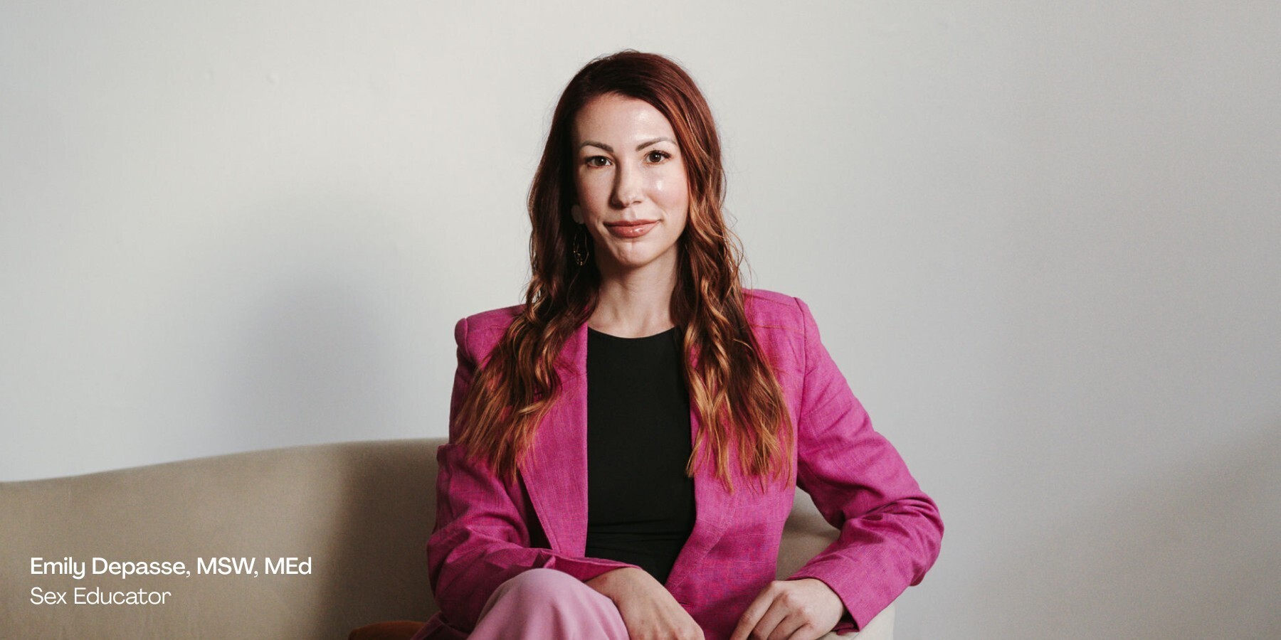 Emily Depasse, MSW, MEd, Sex Educator sitting down and facing the camera to discuss sexual health