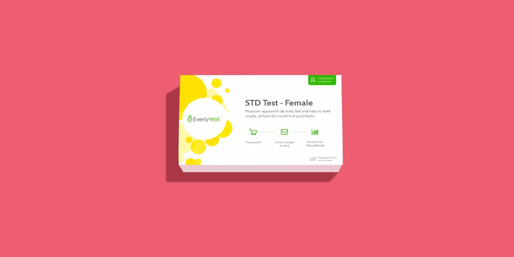 Image of Everlywell STD Test - Female kit (included syphilis test) against a red background