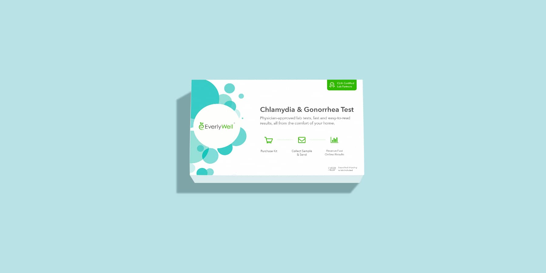 Chlamydia test kit against a light blue background