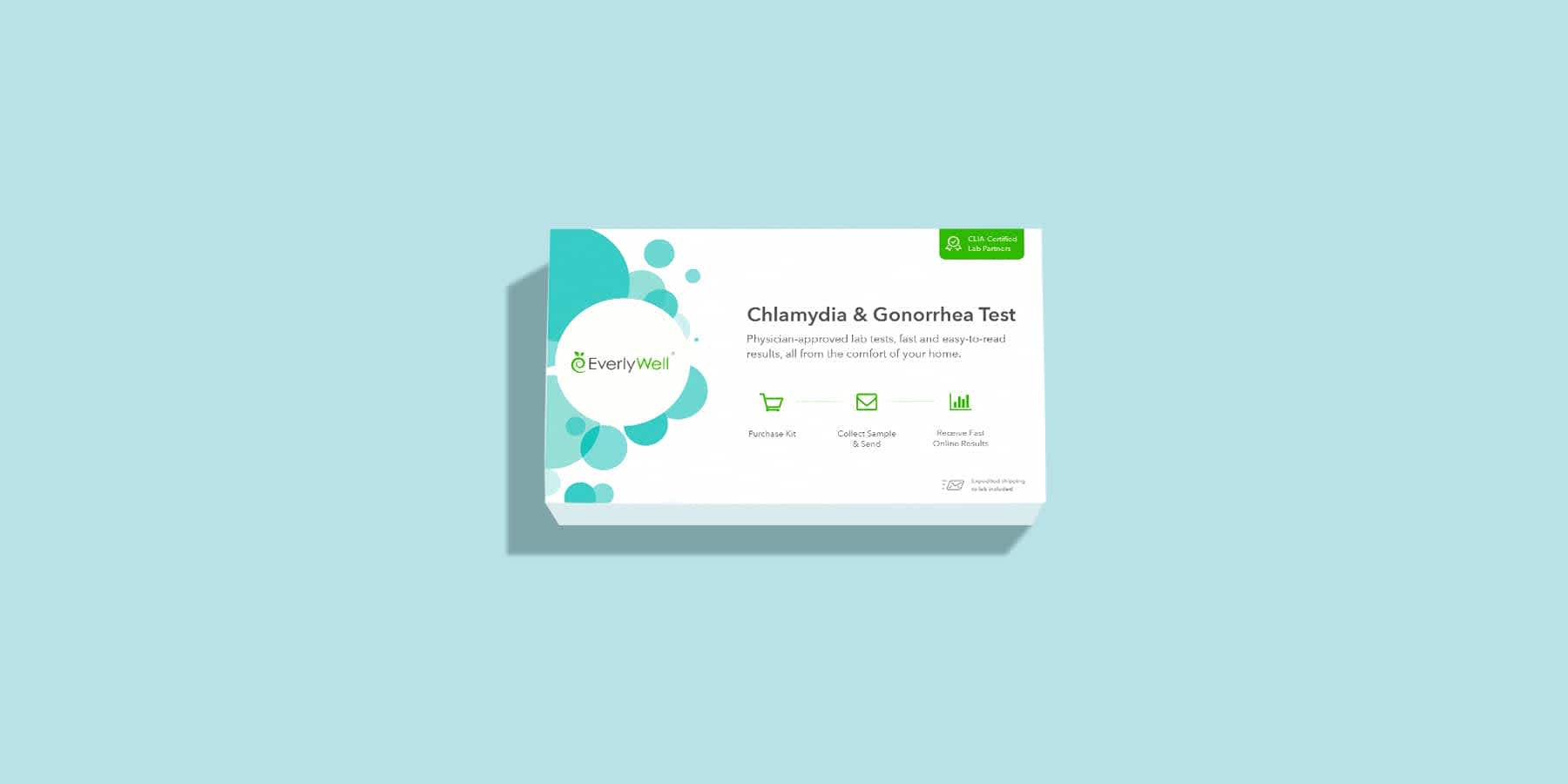 Chlamydia test kit against a light blue background