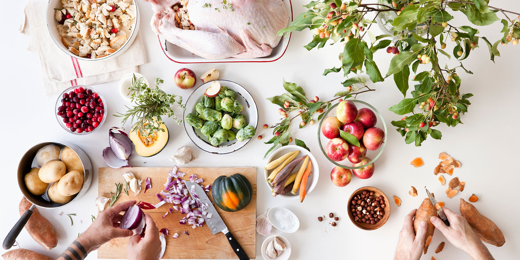 Picture of prepping Thanksgiving foods to cook