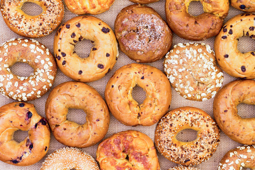flat lay of variety of bagels