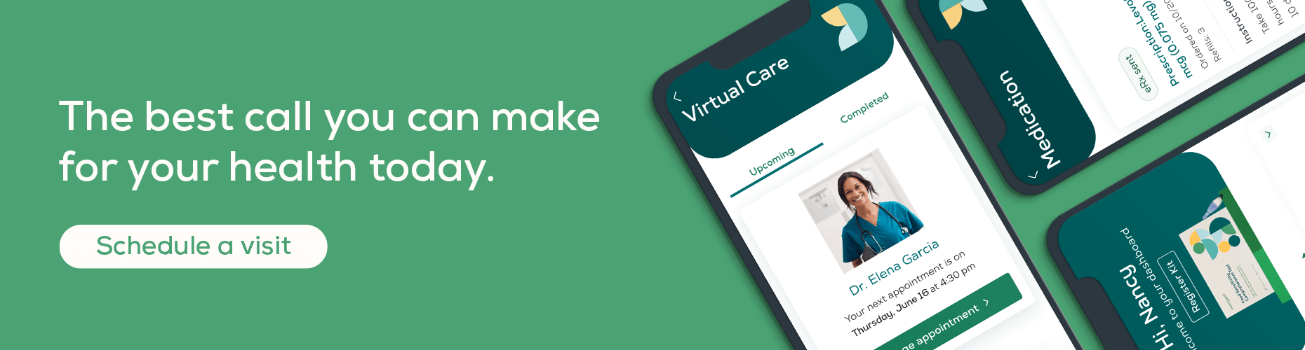Mobile phones with screen showing Everlywell Virtual Care Visit