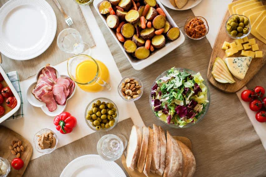 arial shot of a food spread