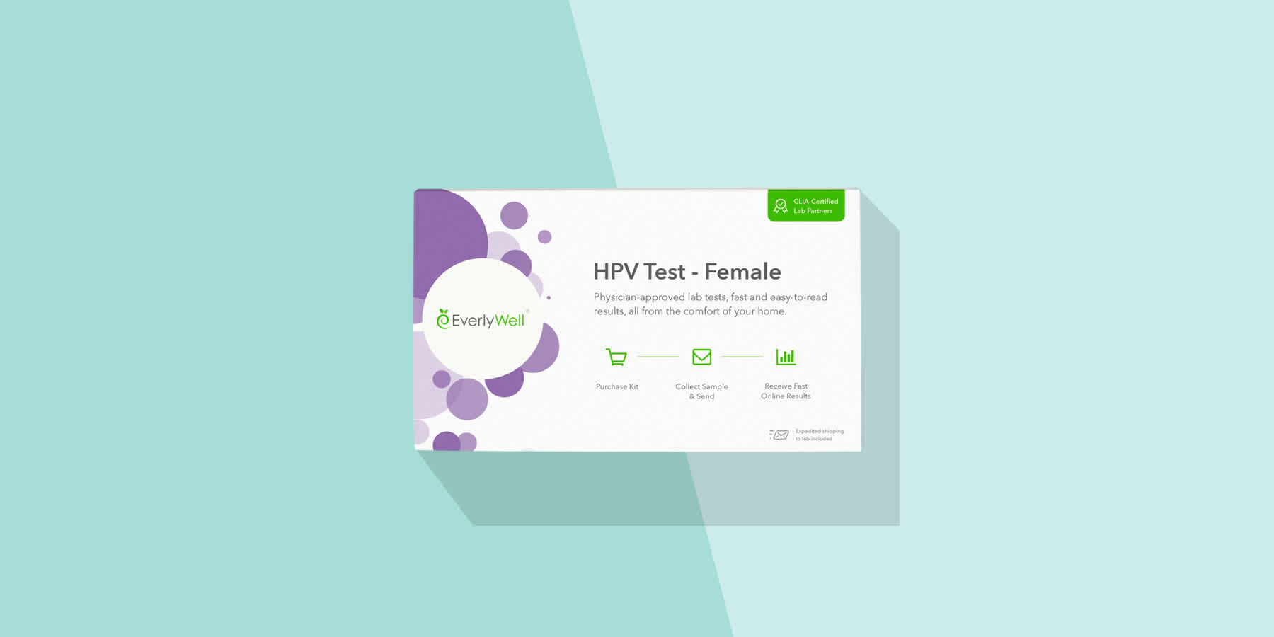 Image of Everlywell HPV Test kit against a light blue background