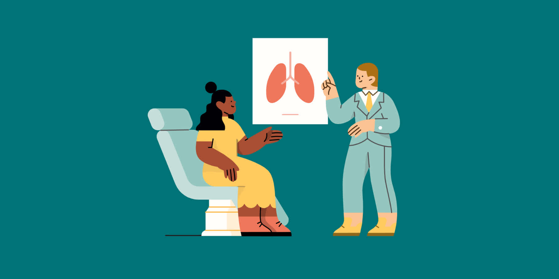 Illustration showing two people discussing health inequity in regards to black history month. 