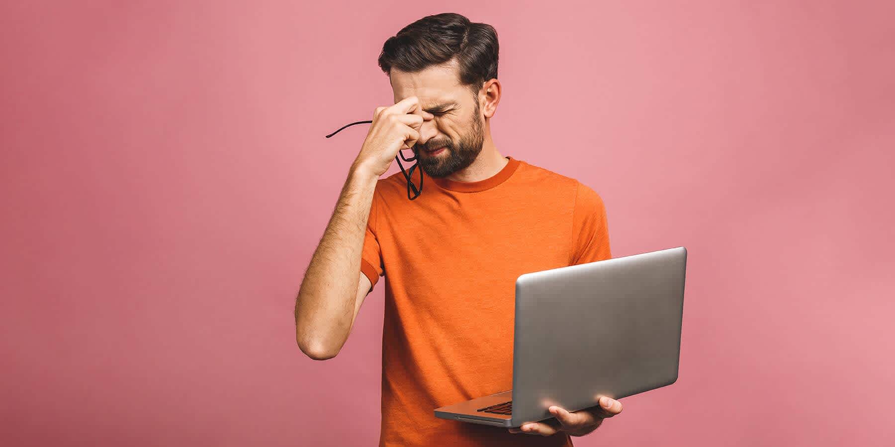 Man stressed researching if syphilis can be cured on his laptop