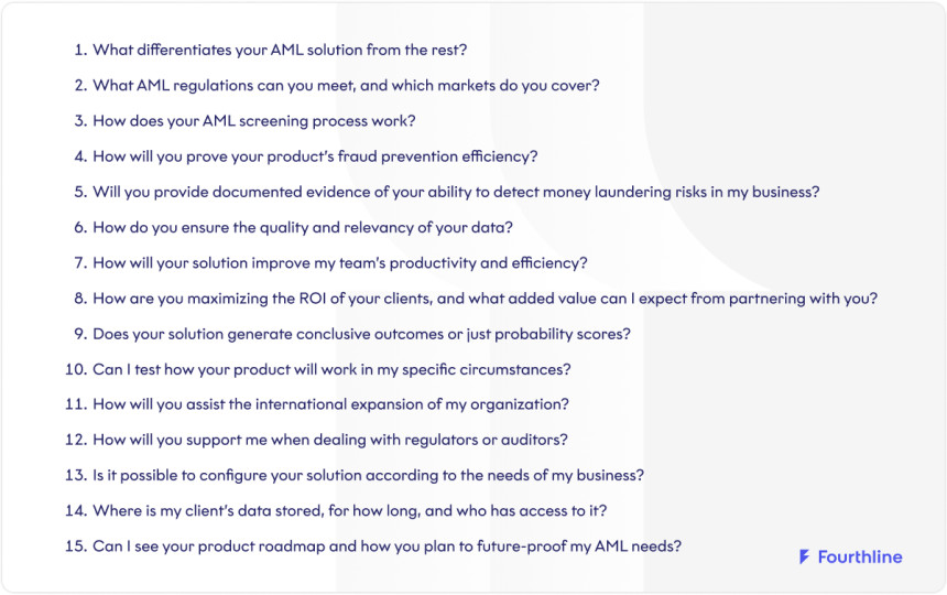 15 questions to ask prospective AML solution providers | Fourthline