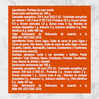 82160 PECHUGA DE PAVO CON SALSA GRAVY Info Nutrimental