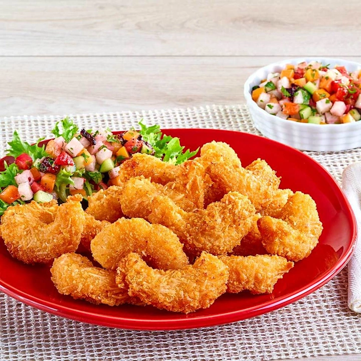 CAMARONES AL COCO CON ENSALADA DE FRUTAS