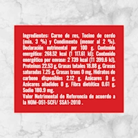 80154 HAMBURGUESA RES CON TOCINO MM 1.02Kg info nutrimental