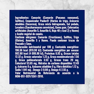 80222 CAMARONES EMPANIZADOS CON PANKO 41 50 CON COLA COCIDOS Info Nutrimental