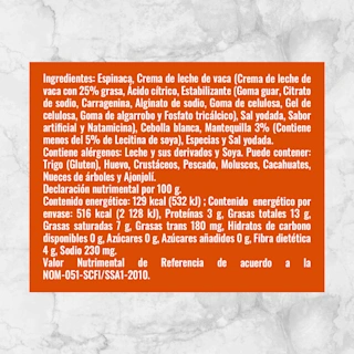 80812 ESPINACAS CON CREMA Info Nutrimental