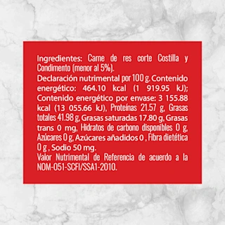 80151 HAMBURGUESA DE COSTILLA MM 680g Info Nutrimental