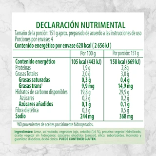 82205 ARROZ BLANCO KNORR 155G Info Nutrimental