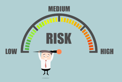 Illustration of risk meter with man hanging