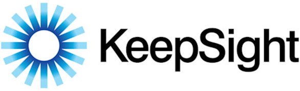 KeepSight logo featuring a circular blue sunburst graphic to the left of the word "KeepSight" in bold black text.