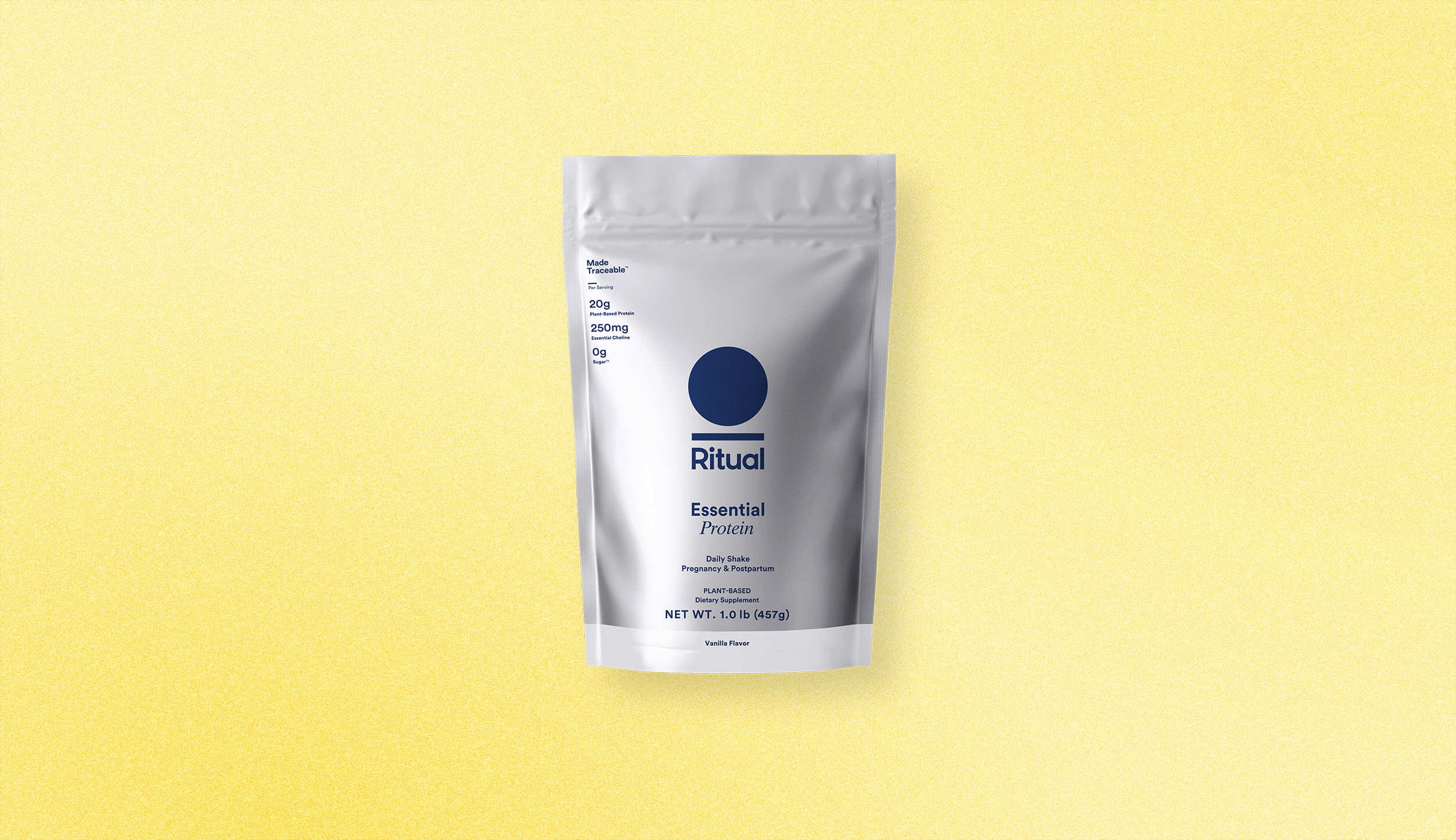 Package of Essential Protein Pregnancy & Postpartum on a yellow background 